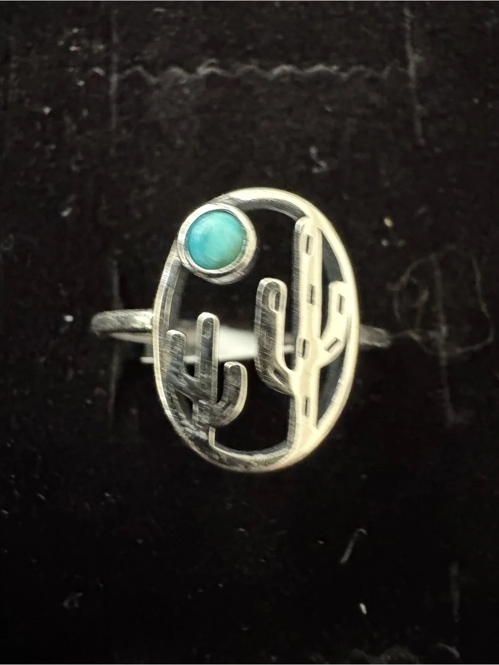 Sterling Silver Cactus Ring with Turquoise Stone‎ - Women's Jewelry